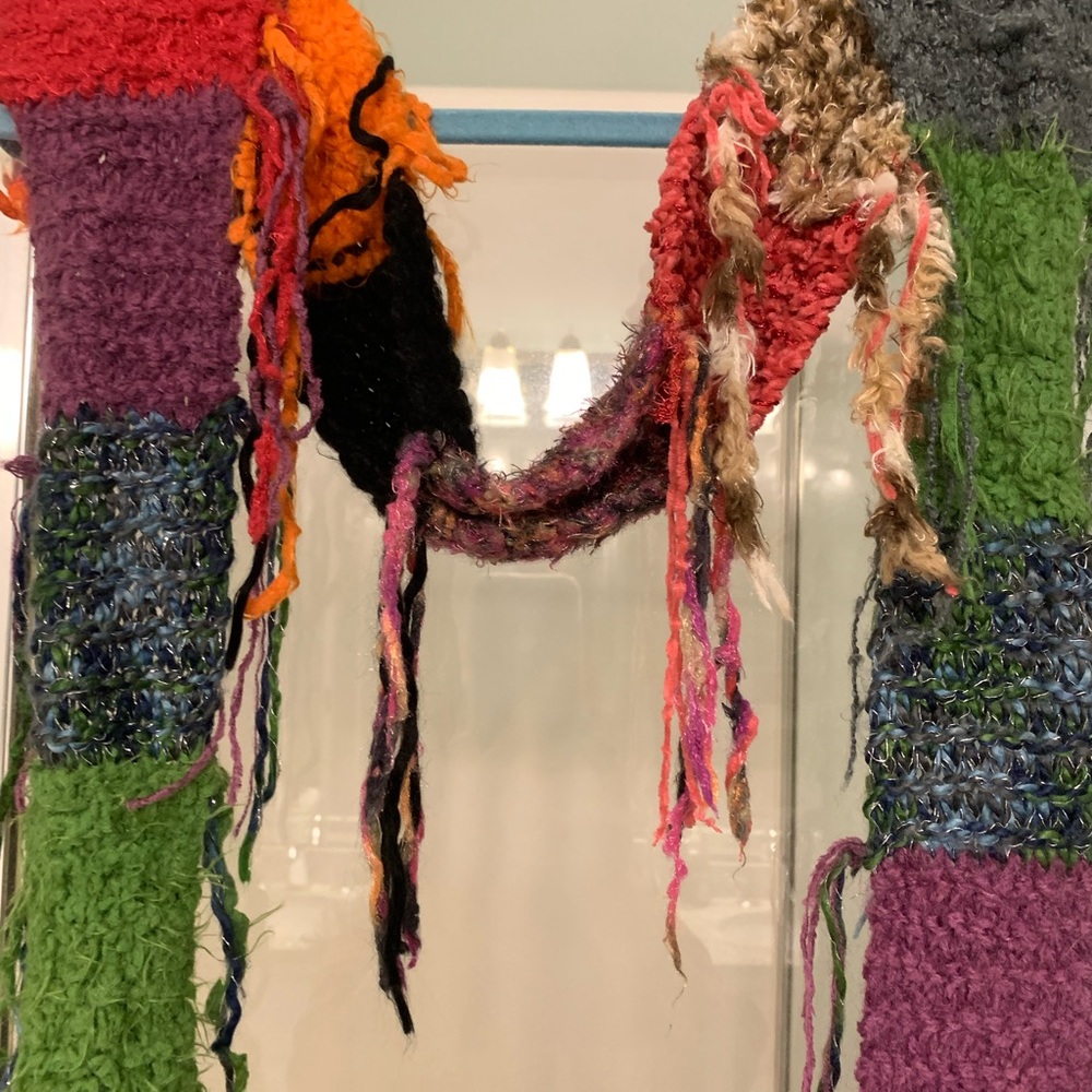 Colorful Patchwork Knit Scarf Long Boho Soft - Picture 3 of 4